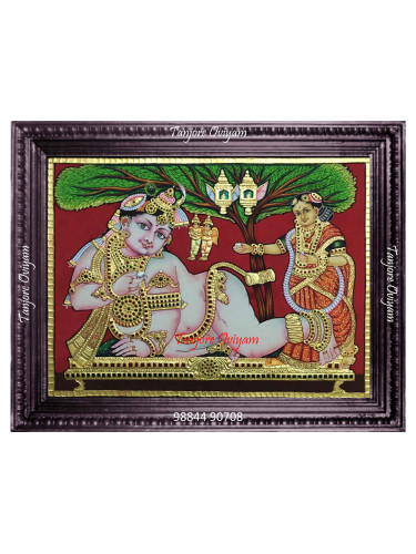 Antique Yashodha and Krishna Tanjore painting